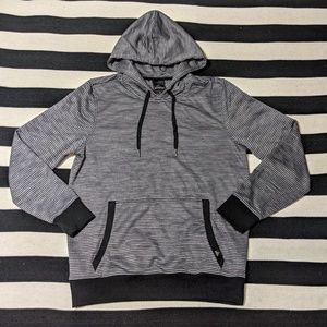 PrAna Women's Size Medium Gray Pullover Hoodie Sweater Striped Yoga Workout EUC